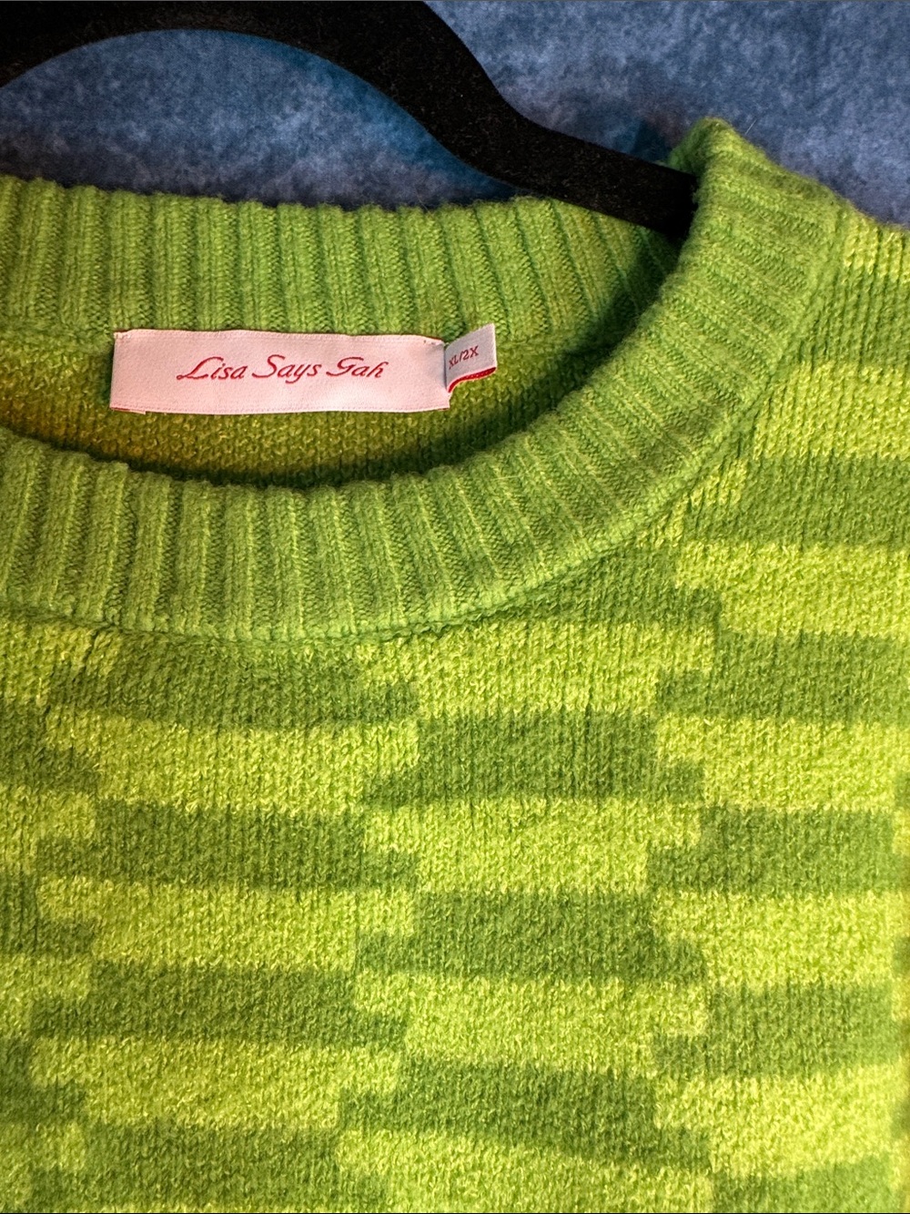 Lisa Says Gah Neon Lime Checkerboard Crewneck Sweater - Picture 6 of 6